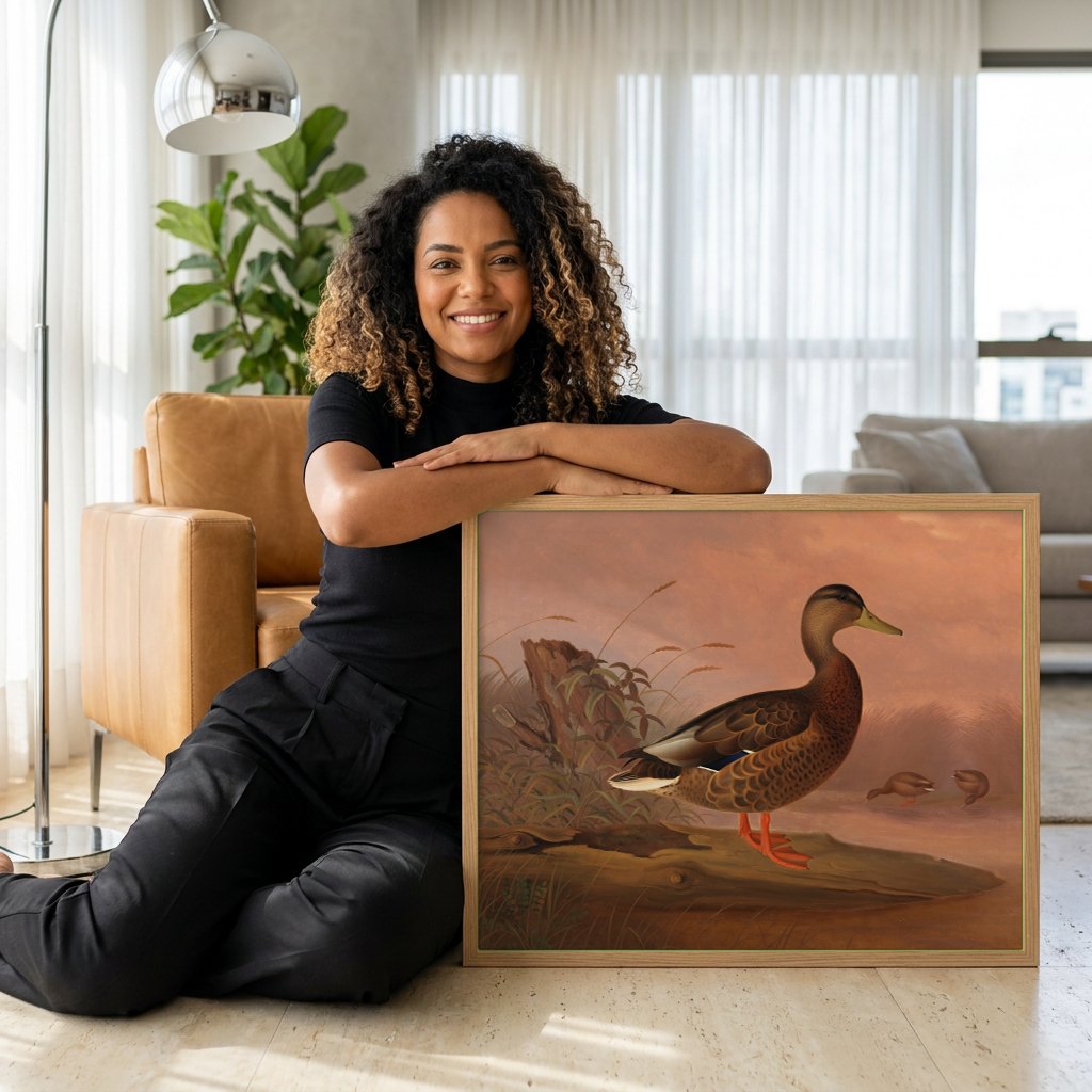 Quadro Decorativo Pato-Real - Ferdinand von Wright | modelo apresentando o quadro emoldurado