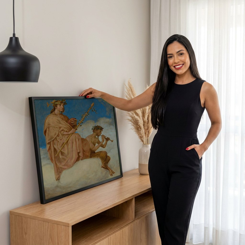 Quadro Decorativo Baco e Sátiro - Hans Thoma | modelo apresentando o quadro emoldurado