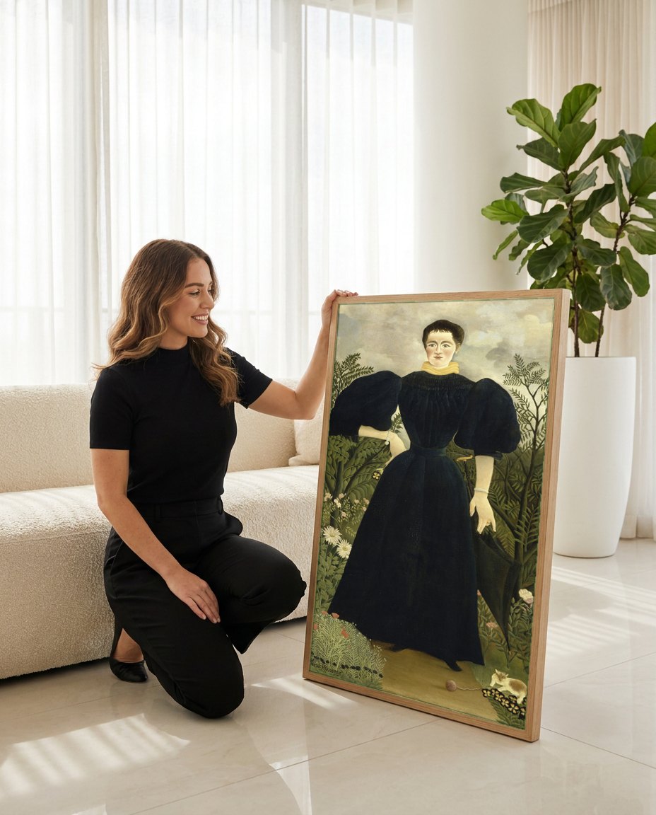 Quadro Decorativo A Senhora M. ou Retrato de Madame M. - Rousseau | modelo apresentando o quadro emoldurado