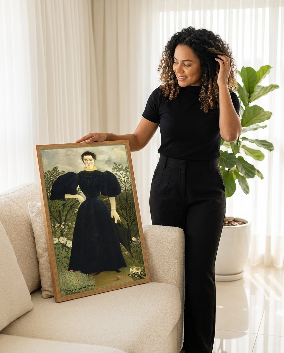 Quadro Decorativo A Senhora M. ou Retrato de Madame M. - Rousseau | modelo apresentando o quadro emoldurado