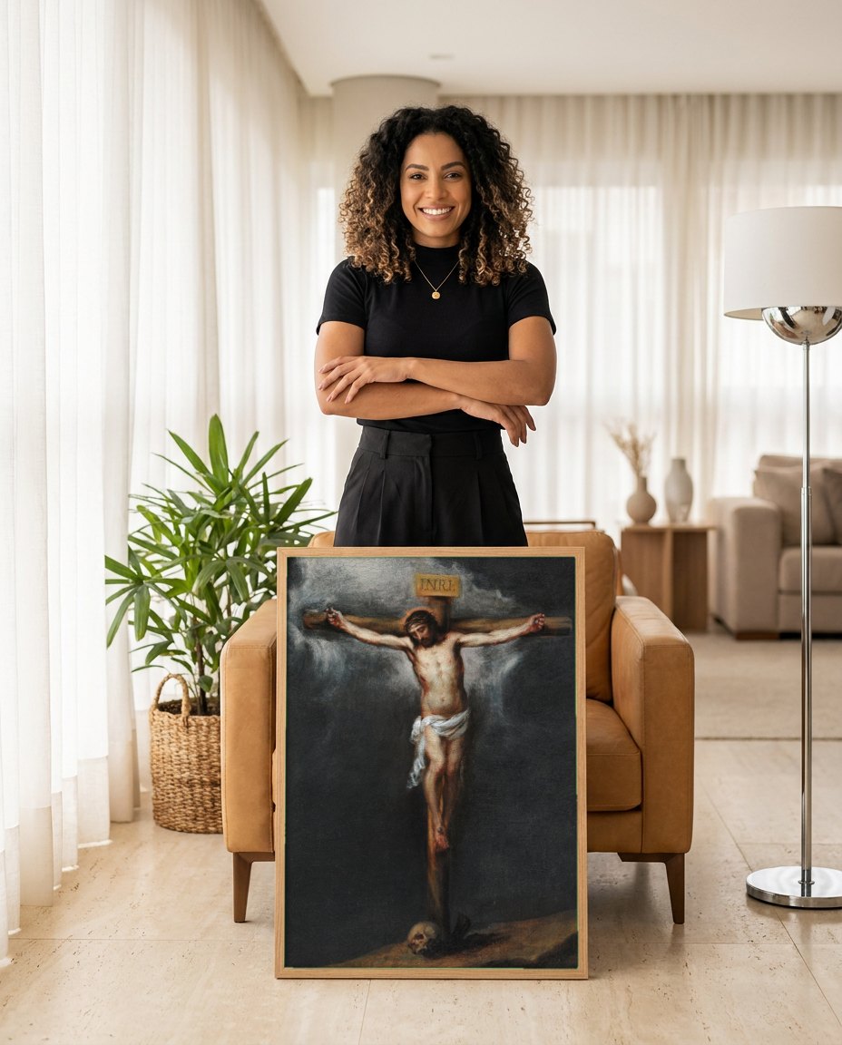 Quadro Decorativo A Crucifixão - Murillo | modelo apresentando o quadro emoldurado