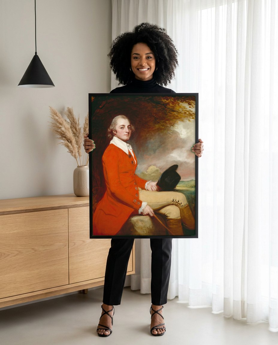 Quadro Decorativo Retrato Cavalheiro - George Romney | modelo apresentando o quadro emoldurado