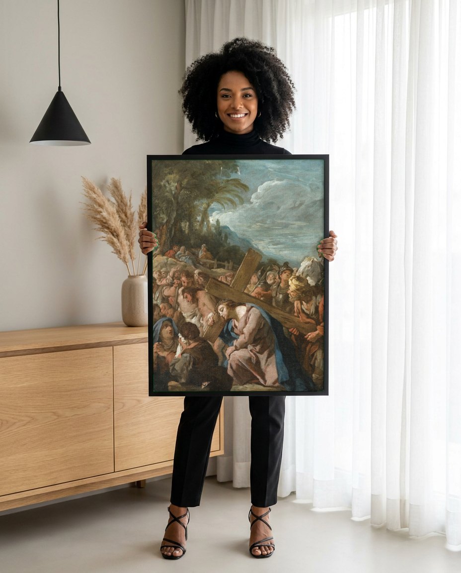 Quadro Decorativo A Caminho do Calvário - Jean François de Troy | modelo apresentando o quadro emoldurado