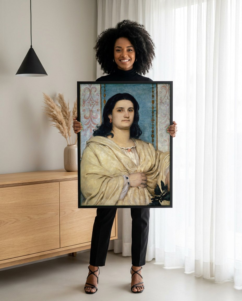 Quadro Decorativo Retrato de Mulher - Arnold Böcklin | modelo apresentando o quadro emoldurado