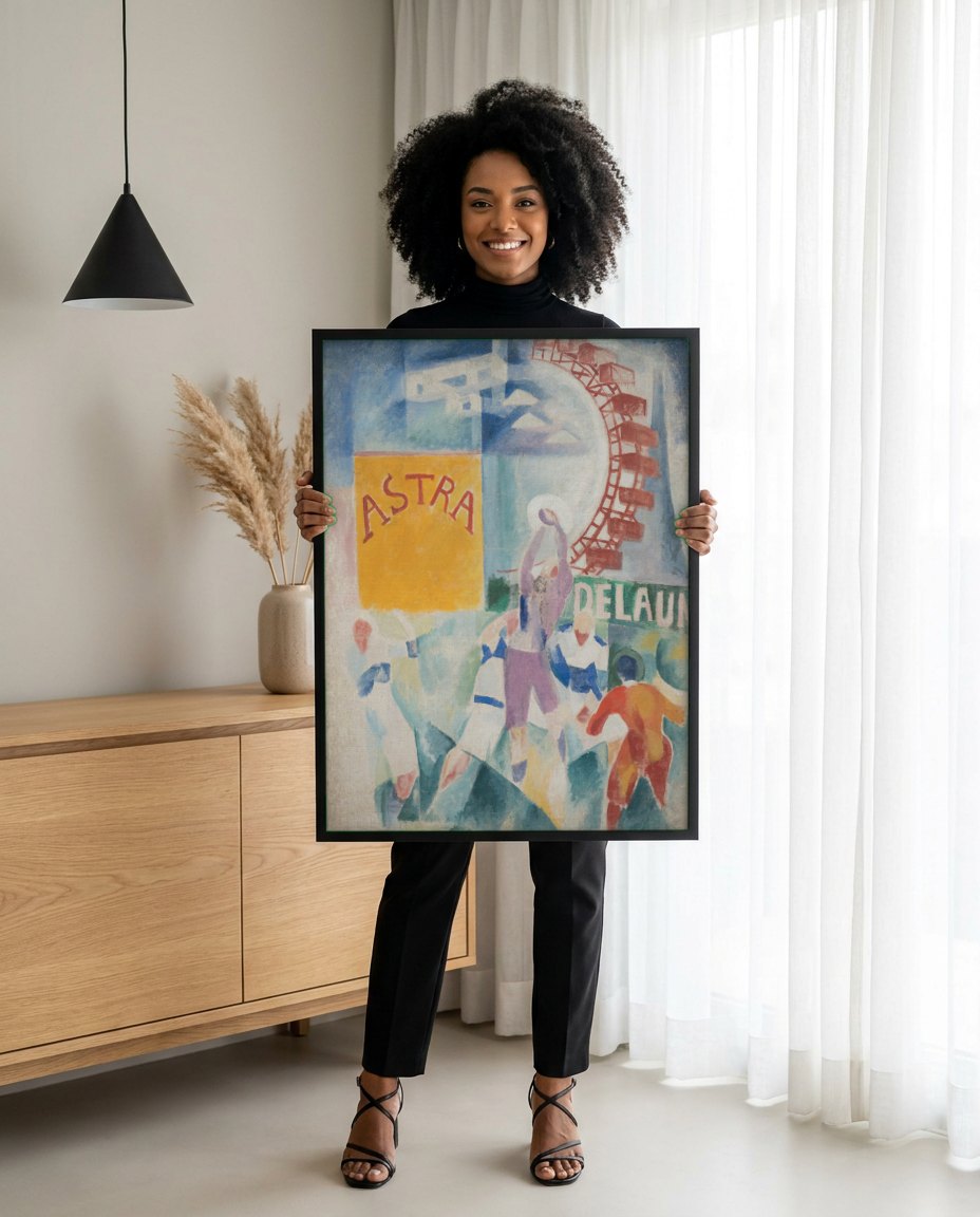Quadro Decorativo A Equipe de Cardiff - Robert Delaunay | modelo apresentando o quadro emoldurado