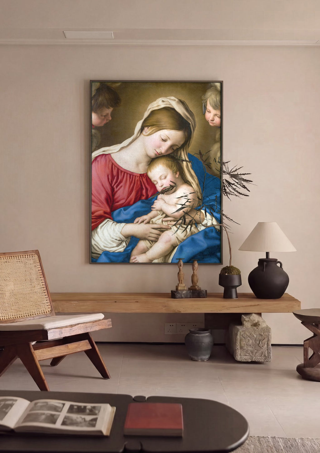 Quadro Decorativo A Virgem e o Menino com Anjos - Sassoferrato | quadro emoldurado na parede