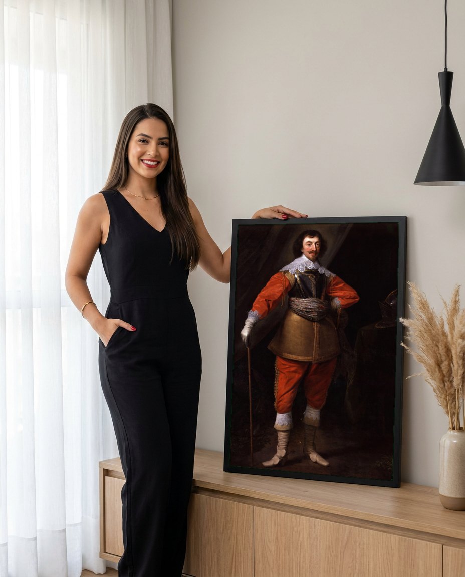 Quadro Decorativo Retrato de Cavalheiro - Daniël Mijtens | modelo apresentando o quadro emoldurado
