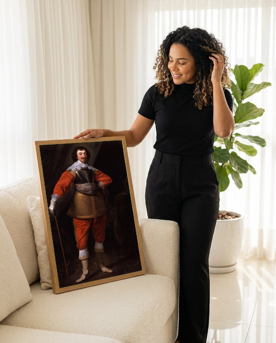 Quadro Decorativo Retrato de Cavalheiro - Daniël Mijtens | modelo apresentando o quadro emoldurado