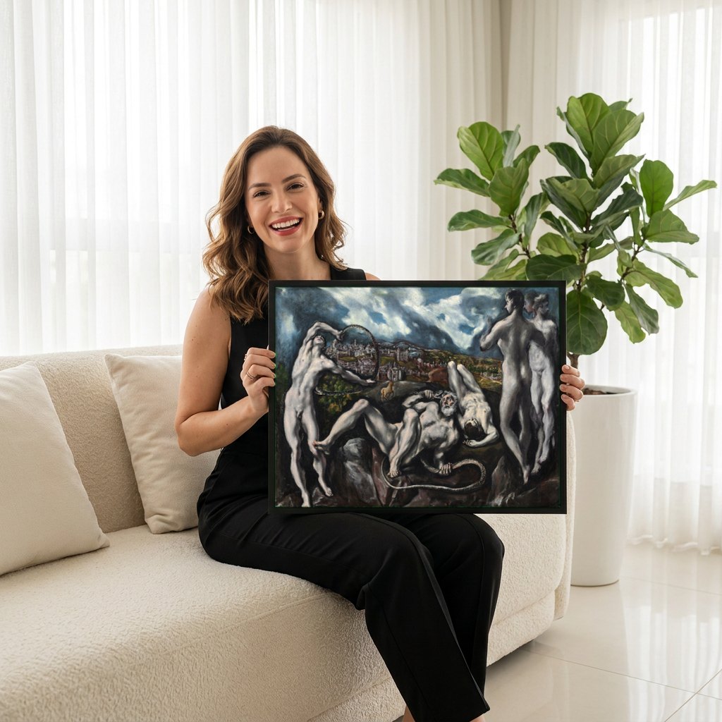 Quadro Decorativo Laocoön - El Greco | modelo apresentando o quadro emoldurado