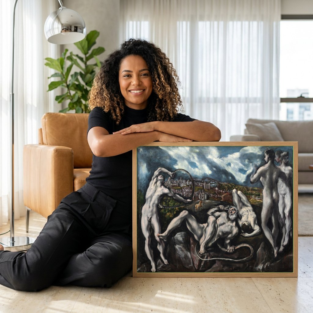 Quadro Decorativo Laocoön - El Greco | modelo apresentando o quadro emoldurado