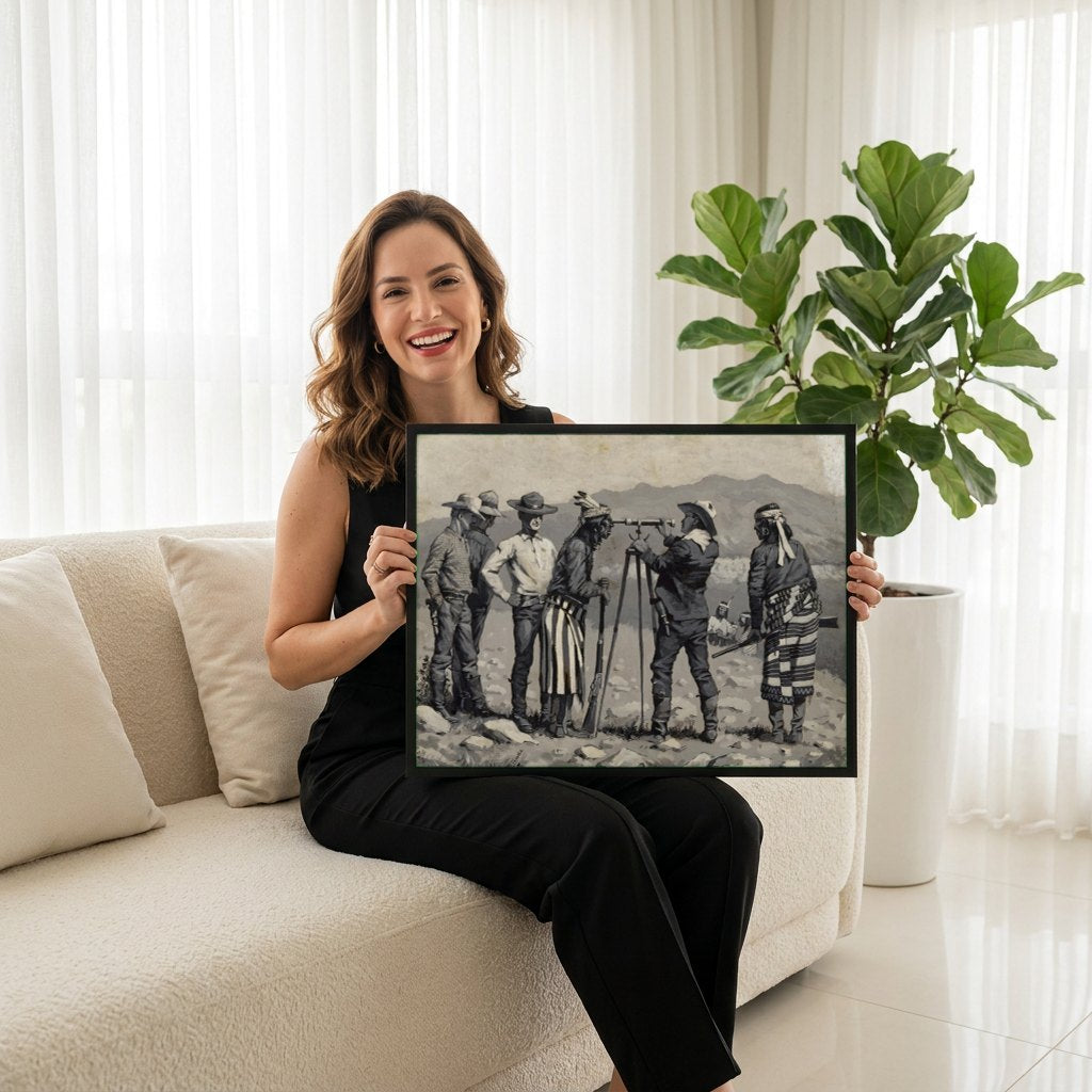 Quadro Decorativo A Exploracao do Velho Oeste - Frederic Remington | modelo apresentando o quadro emoldurado
