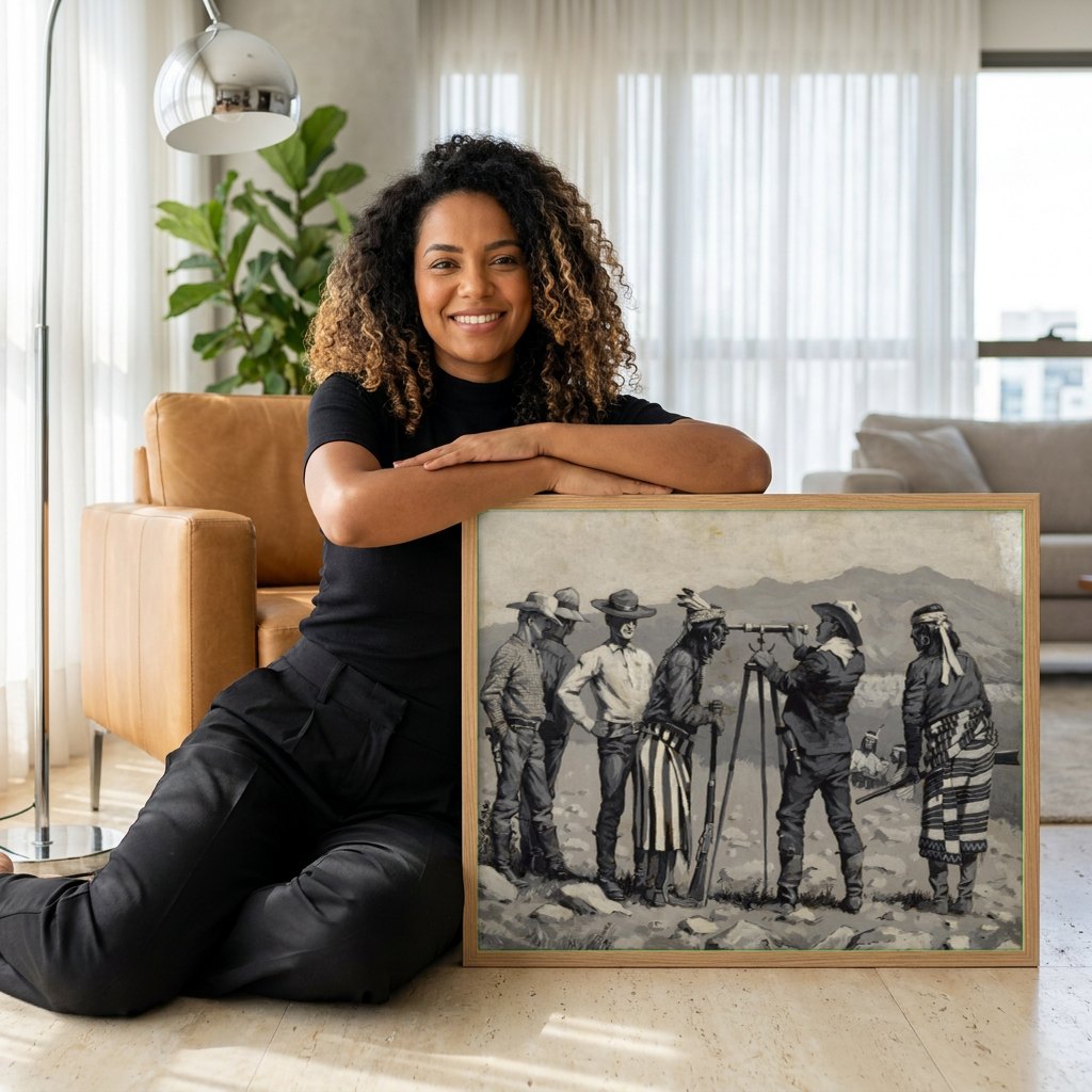 Quadro Decorativo A Exploracao do Velho Oeste - Frederic Remington | modelo apresentando o quadro emoldurado