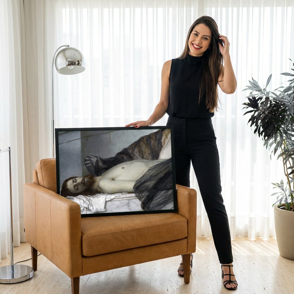 Quadro Decorativo Lamentação de Cristo - Arnold Böcklin com modelo em ambiente
