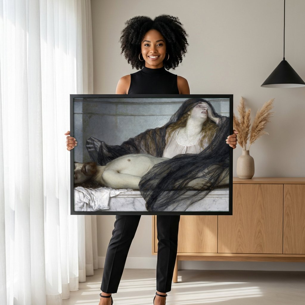 Quadro Decorativo Lamentação de Cristo - Arnold Böcklin com modelo em ambiente