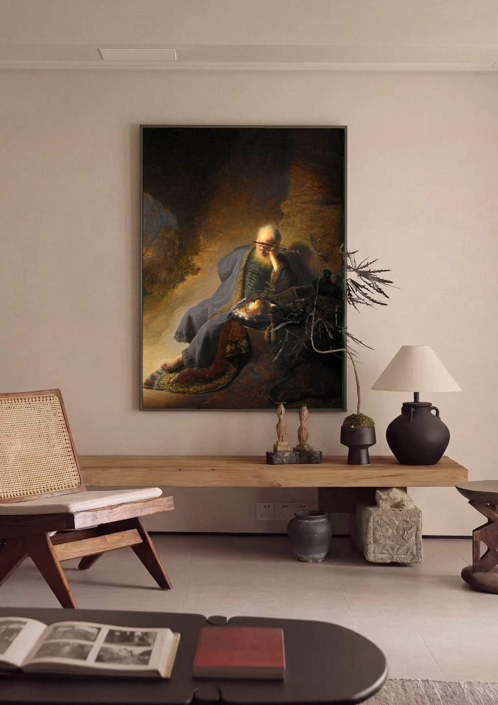 Quadro Decorativo Jeremias Lamentando a Destruição de Jerusalém - Rembrandt em ambiente decorado