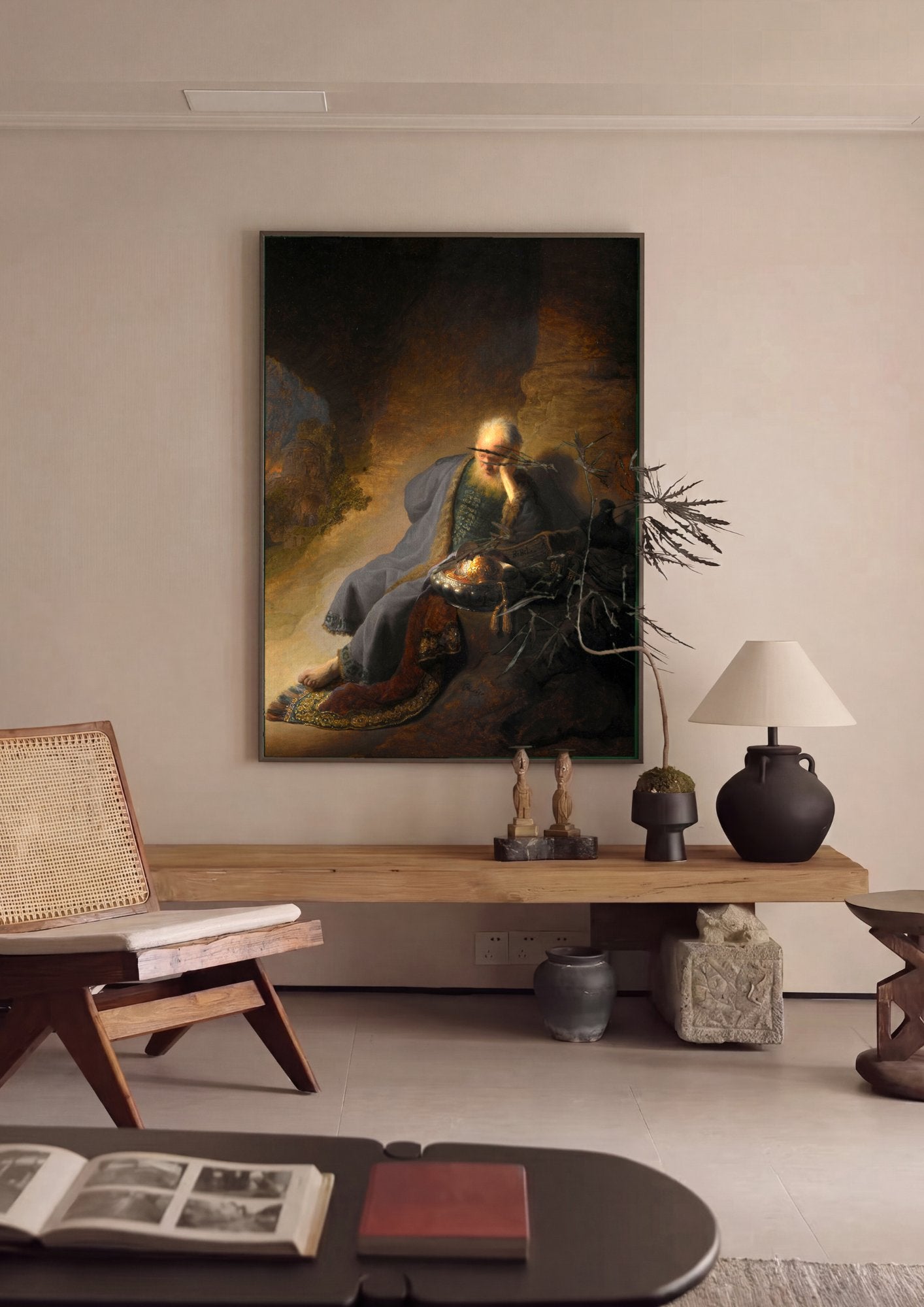 Quadro Decorativo Jeremias Lamentando a Destruição de Jerusalém - Rembrandt em ambiente decorado