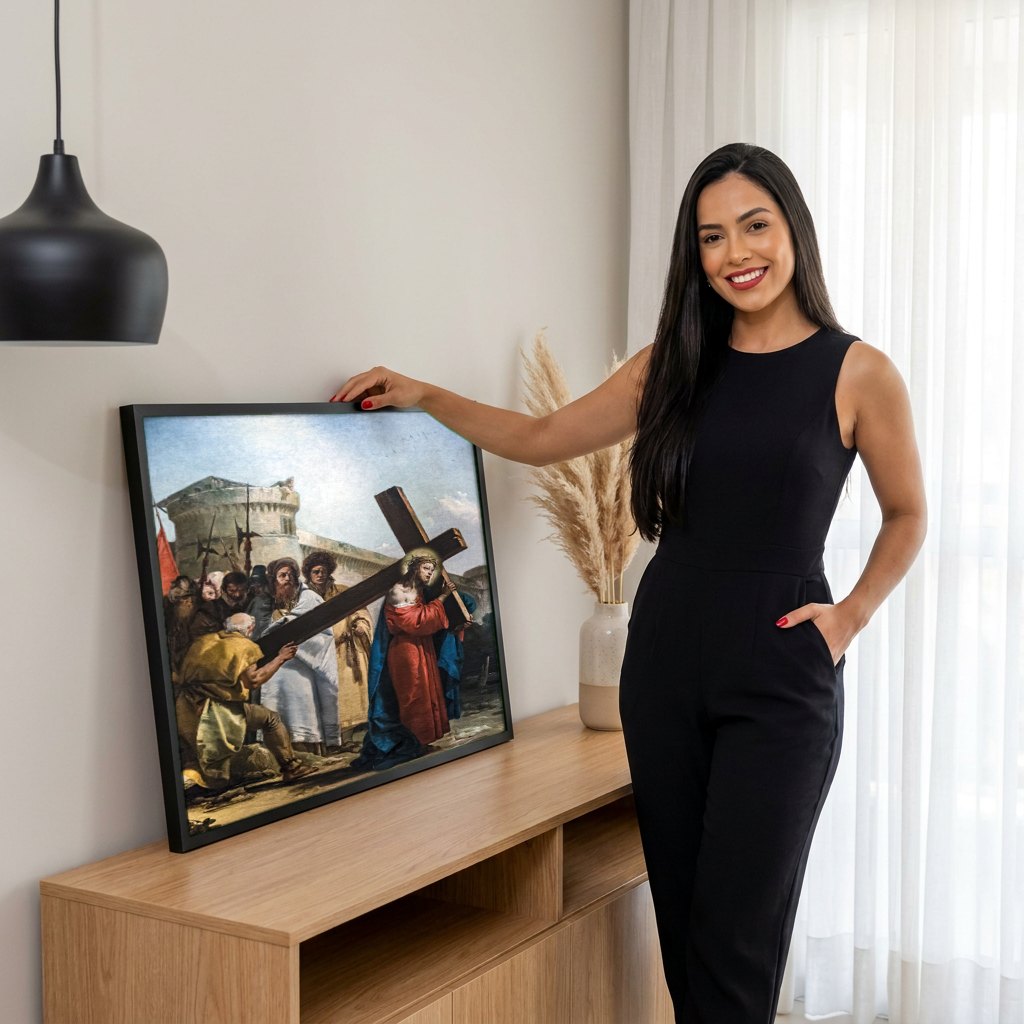 Quadro Decorativo A Caminho do Calvário - G.D. Tiepolo | modelo apresentando o quadro emoldurado