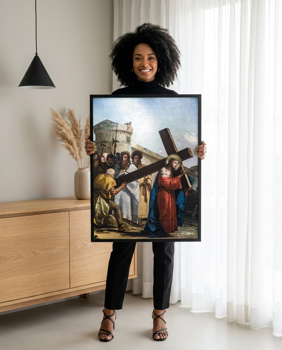 Quadro Decorativo A Caminho do Calvário - G.D. Tiepolo | modelo apresentando o quadro emoldurado