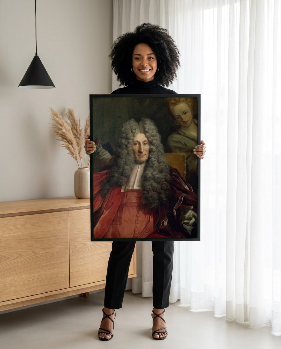 Quadro Decorativo Retrato de Cavalheiro - Nicolas de Largillière | modelo apresentando o quadro emoldurado