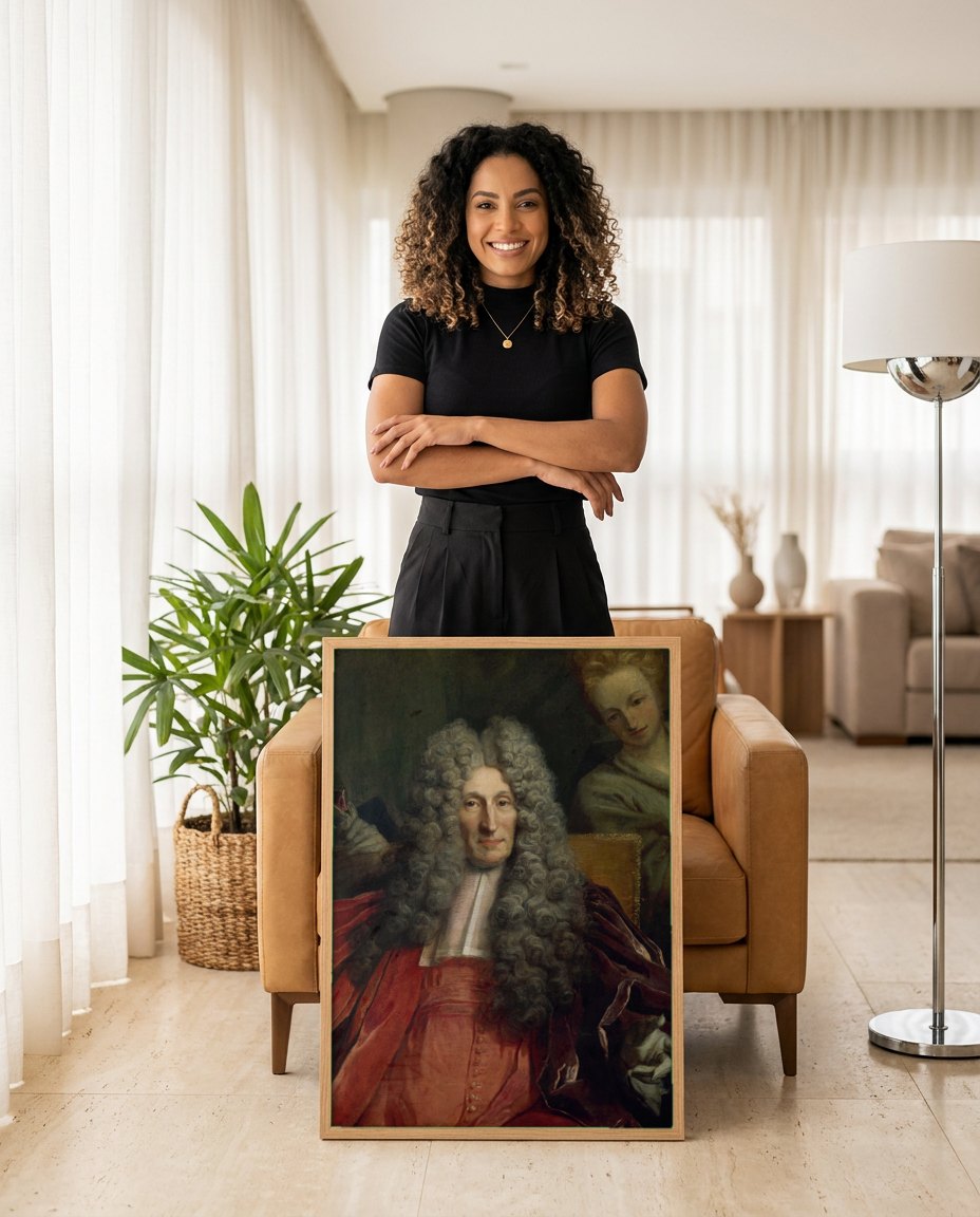 Quadro Decorativo Retrato de Cavalheiro - Nicolas de Largillière | modelo apresentando o quadro emoldurado