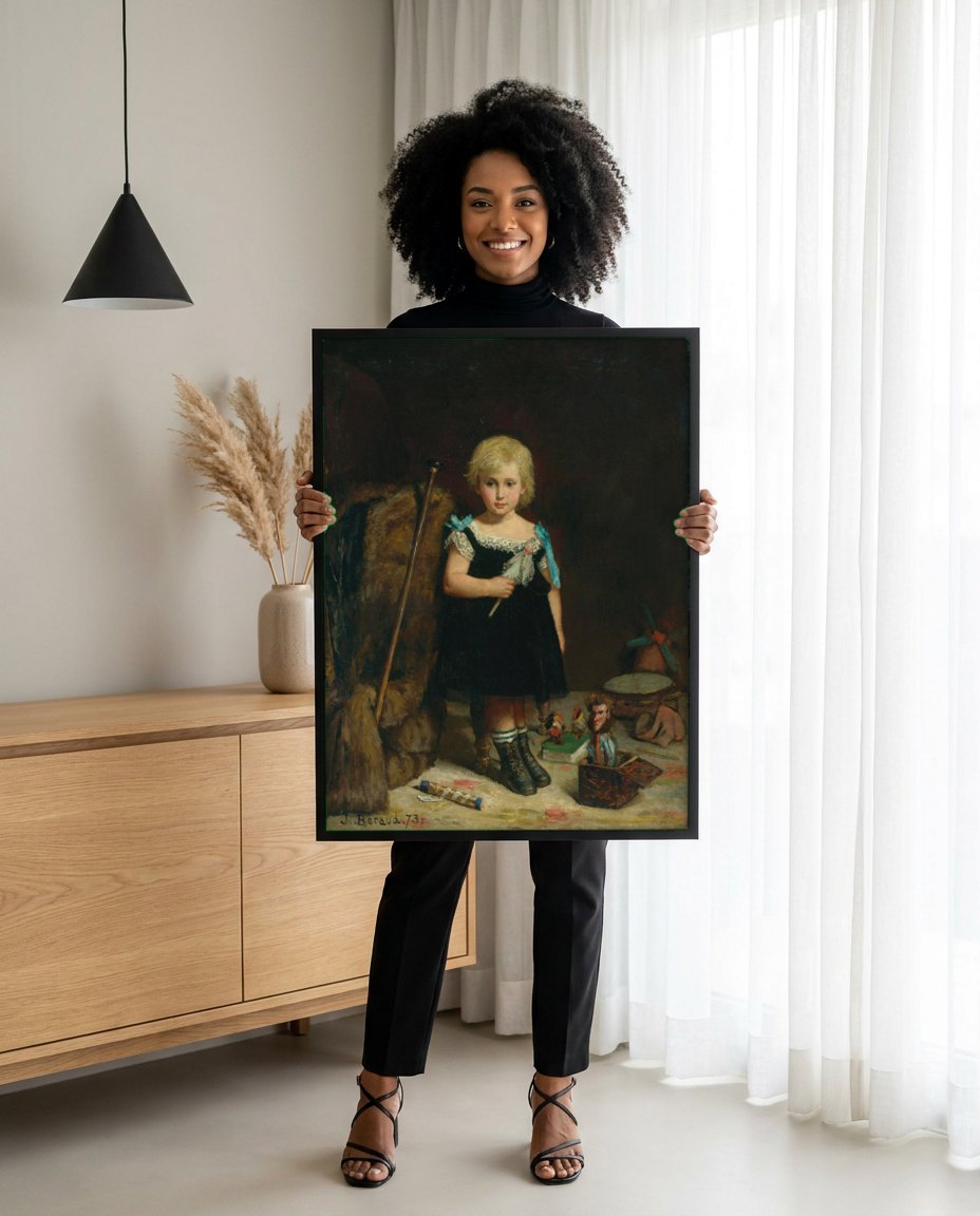 Quadro Decorativo A Menina dos Brinquedos - Jean Béraud | modelo apresentando o quadro emoldurado