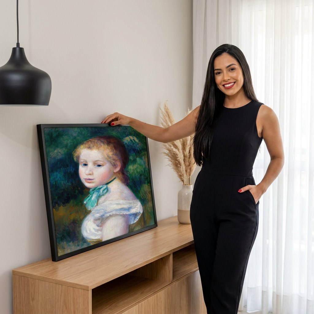 Quadro Decorativo Retrato de Menina - Renoir | modelo apresentando o quadro emoldurado