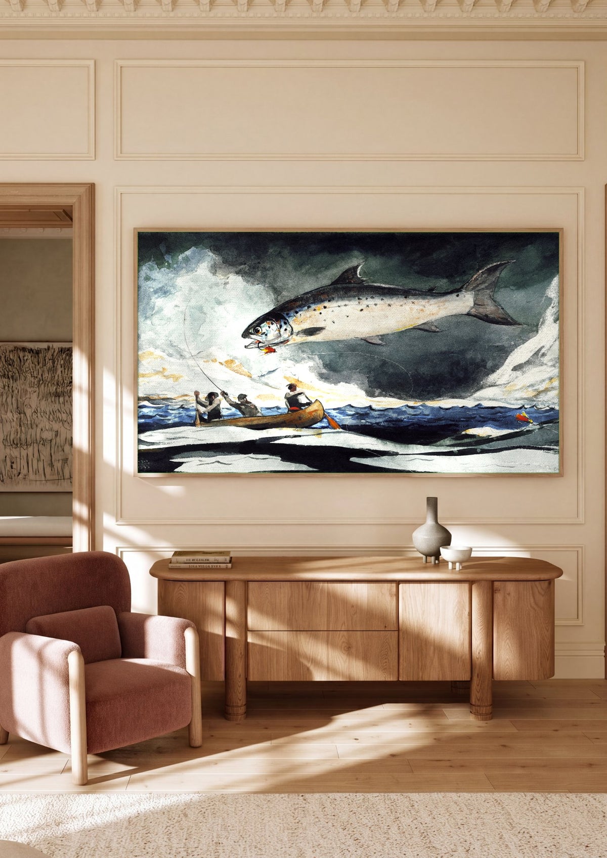 Quadro Decorativo Salmão Saltando - Winslow Homer | quadro emoldurado na parede