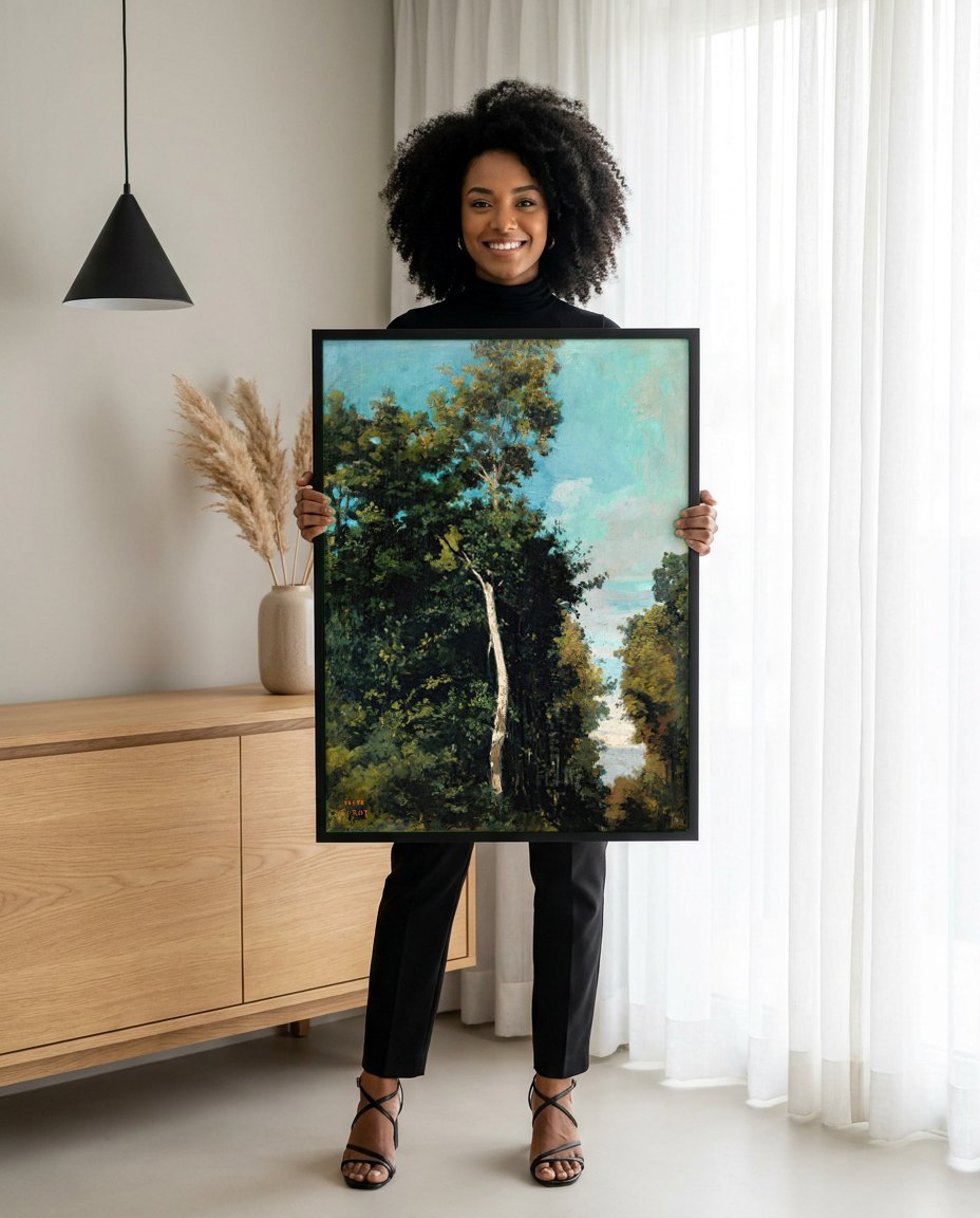 Quadro Decorativo Paisagem Arborizada - Corot | modelo apresentando o quadro emoldurado