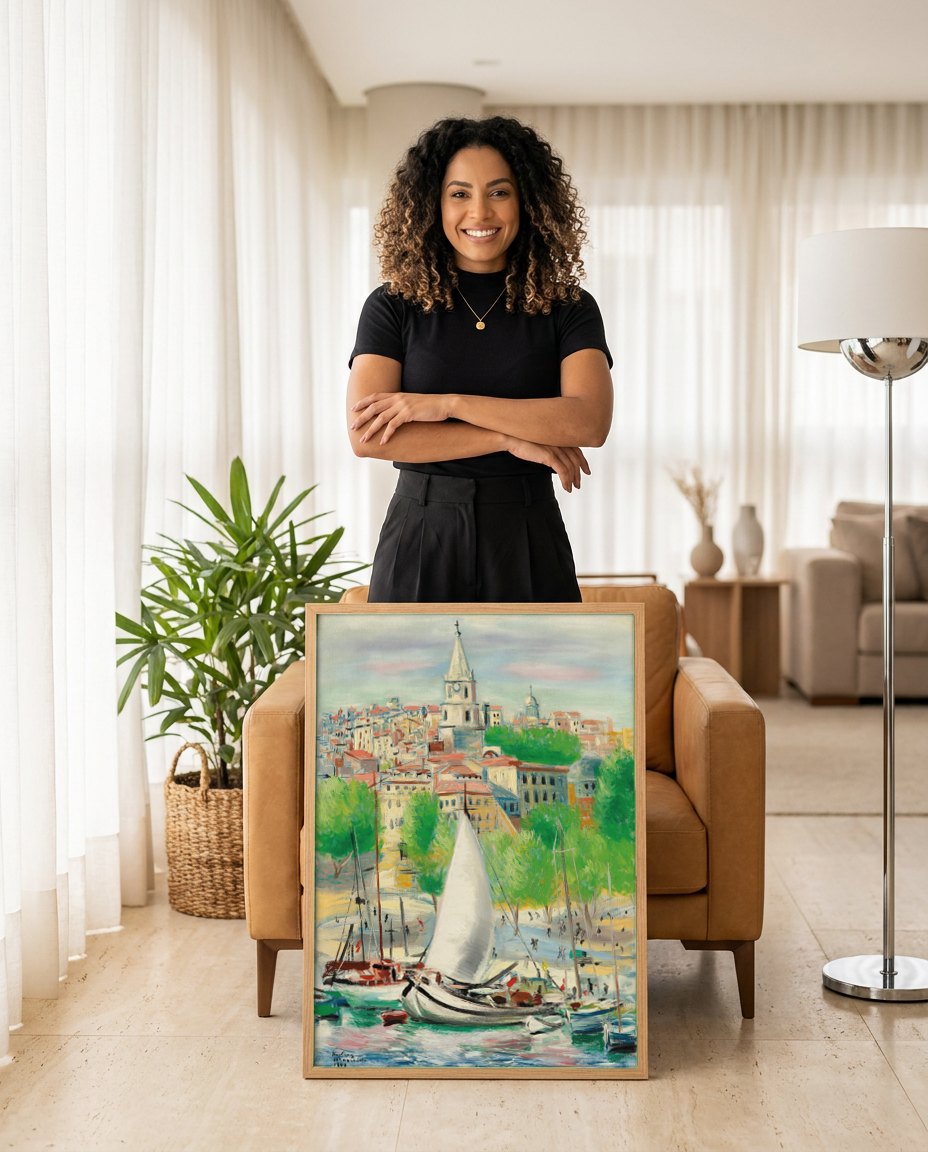 Quadro Decorativo Marinha em Marselha - Moïse Kisling | modelo apresentando o quadro emoldurado