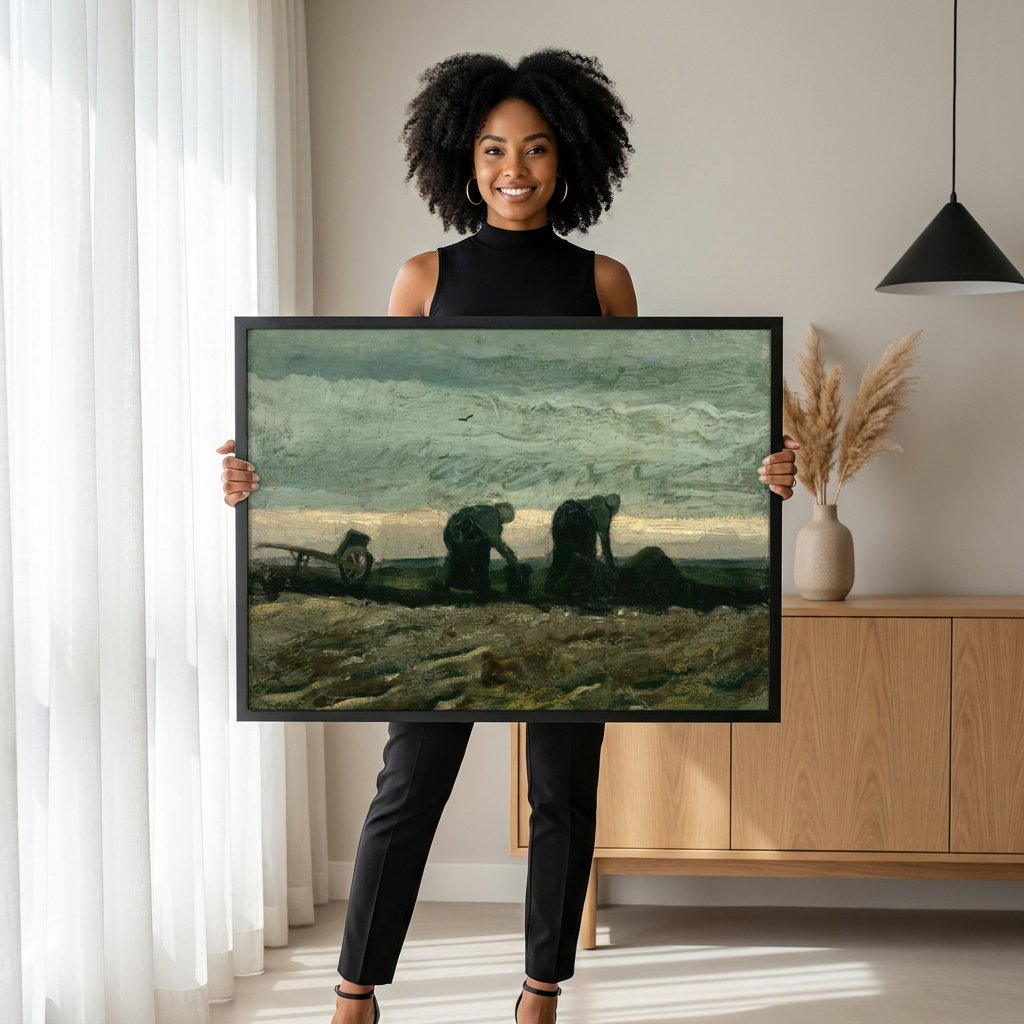 Quadro Decorativo Camponeses Plantando Batatas - Van Gogh com modelo em ambiente
