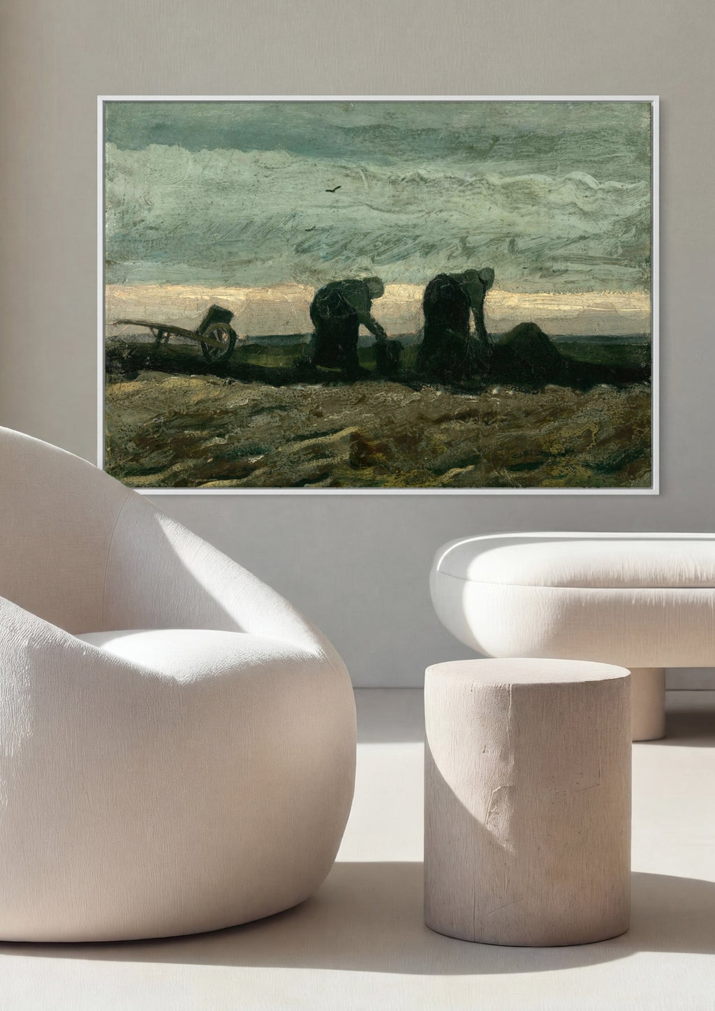 Quadro Decorativo Camponeses Plantando Batatas - Van Gogh em ambiente decorado