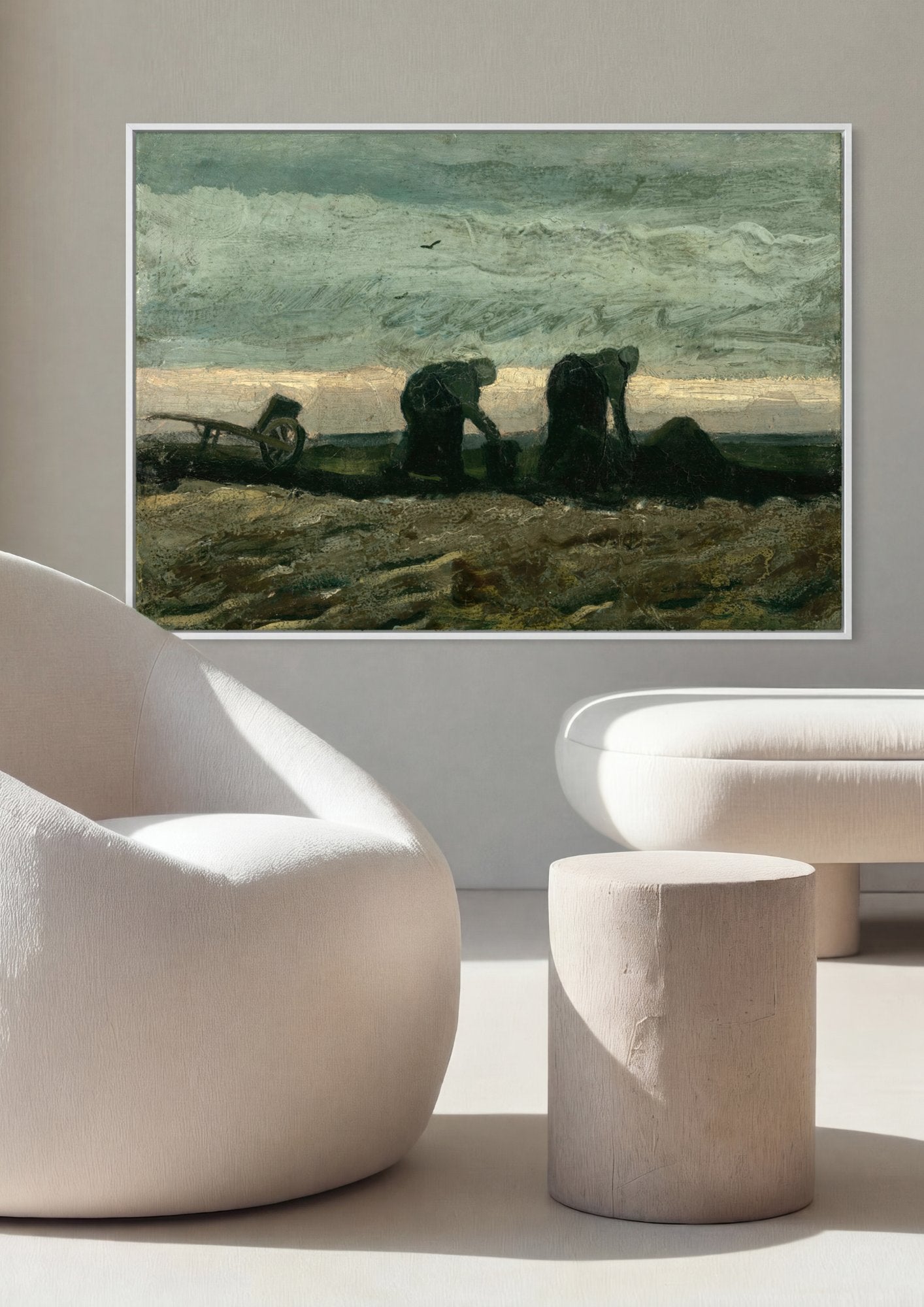 Quadro Decorativo Camponeses Plantando Batatas - Van Gogh em ambiente decorado