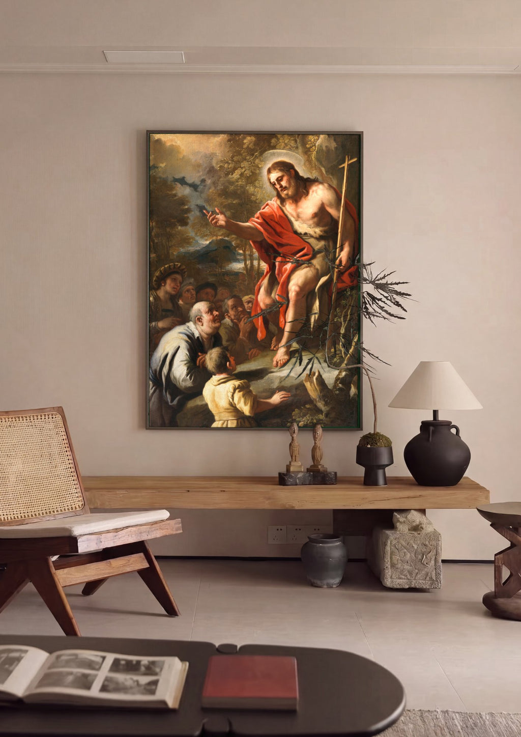 Quadro Decorativo 'O Sermão de São João Batista' - Luca Giordano em ambiente decorado