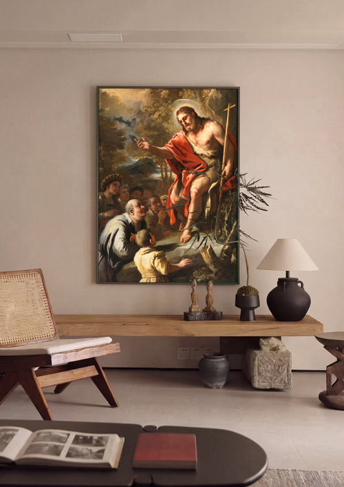 Quadro Decorativo 'O Sermão de São João Batista' - Luca Giordano em ambiente decorado