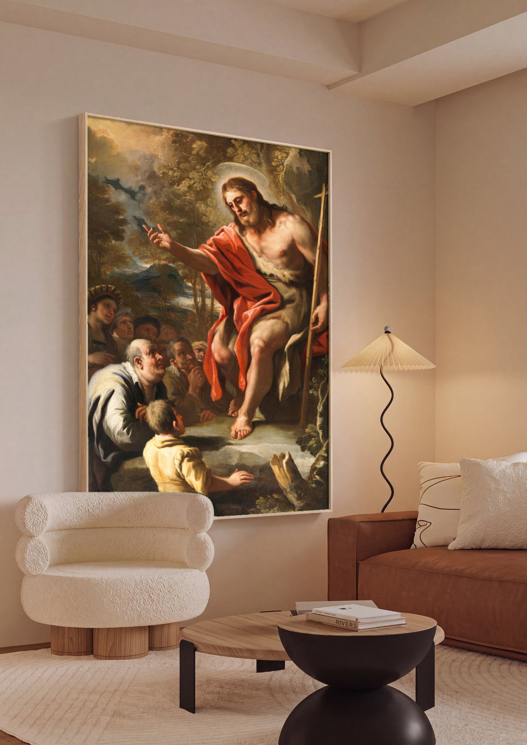 Quadro Decorativo 'O Sermão de São João Batista' - Luca Giordano em ambiente decorado