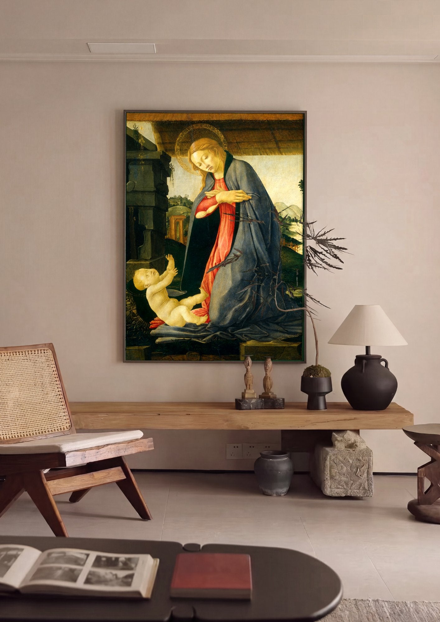 Quadro Decorativo A Adoração do Menino - Botticelli em ambiente decorado