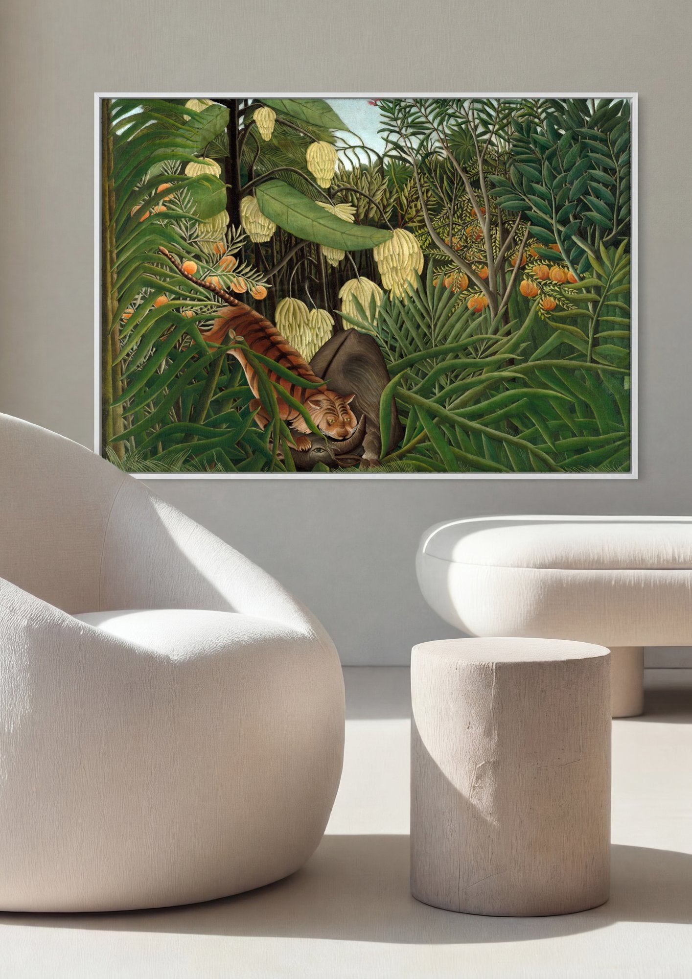 Quadro Decorativo A Luta do Tigre e do Boi - Henri Rousseau em ambiente decorado