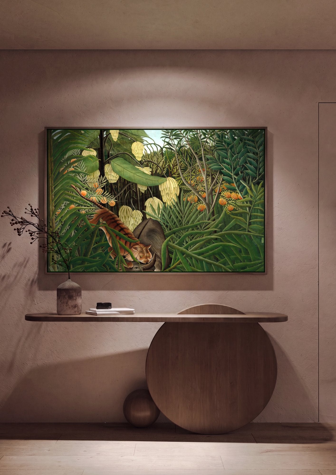 Quadro Decorativo A Luta do Tigre e do Boi - Henri Rousseau em ambiente decorado