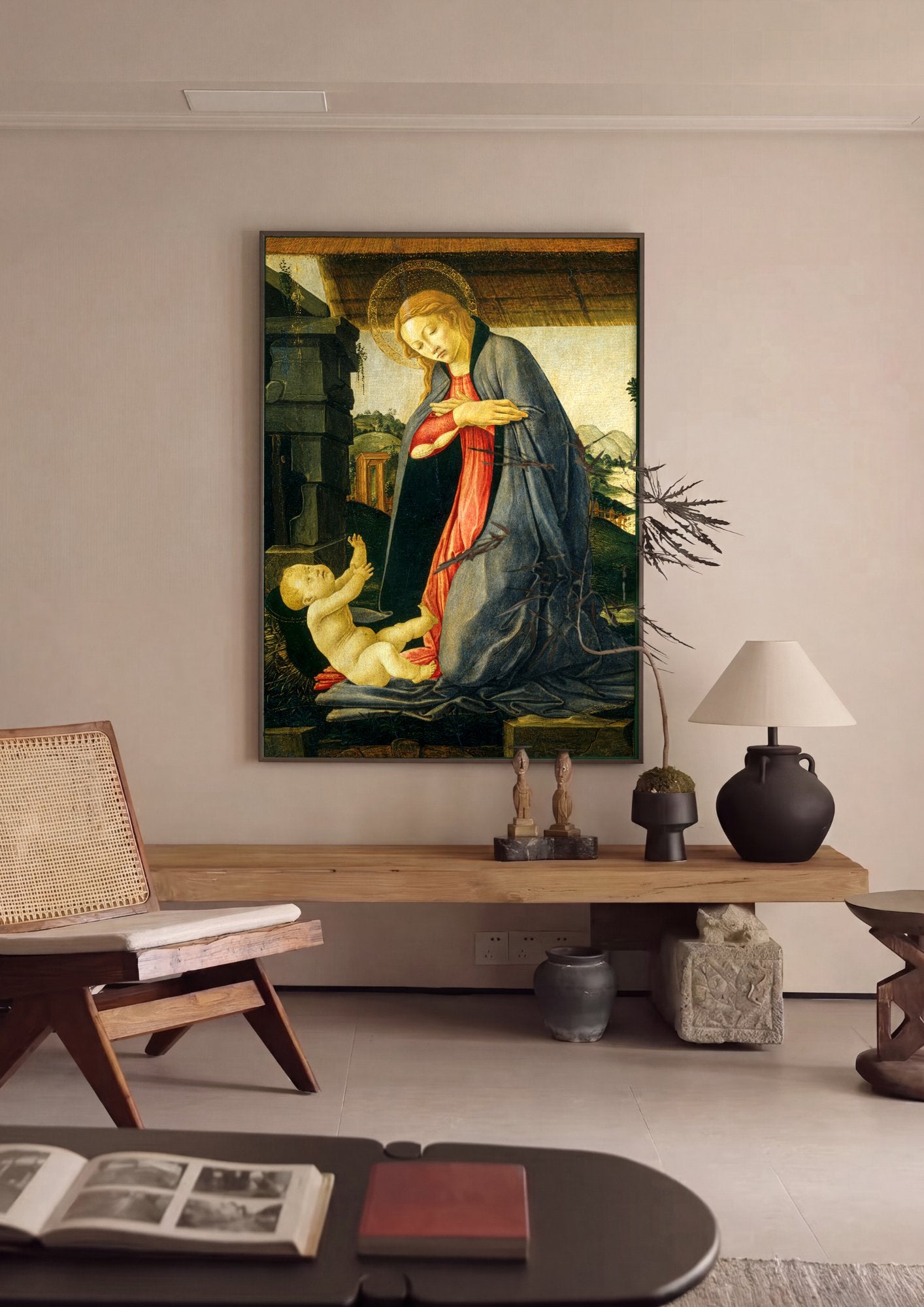 Quadro Decorativo A Adoração do Menino - Botticelli em ambiente decorado