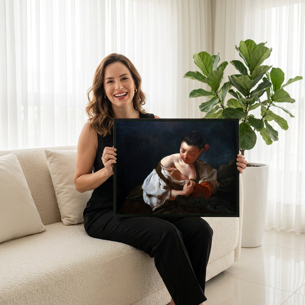 Quadro Decorativo A Jovem Cozinheira - Giovanni Battista Piazzetta | modelo apresentando o quadro emoldurado
