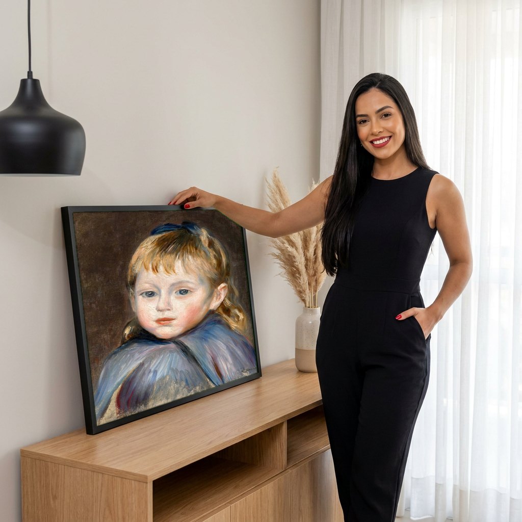 Quadro Decorativo Retrato de Menina - Renoir | modelo apresentando o quadro emoldurado