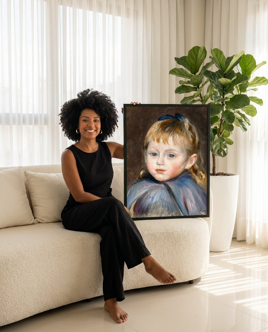 Quadro Decorativo Retrato de Menina - Renoir | modelo apresentando o quadro emoldurado
