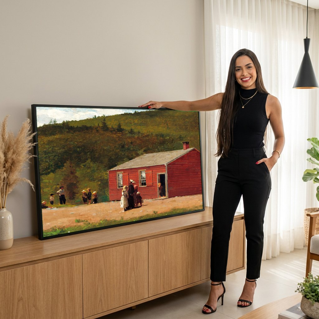 Quadro Decorativo A Escola Antiga - Winslow Homer | modelo apresentando o quadro emoldurado