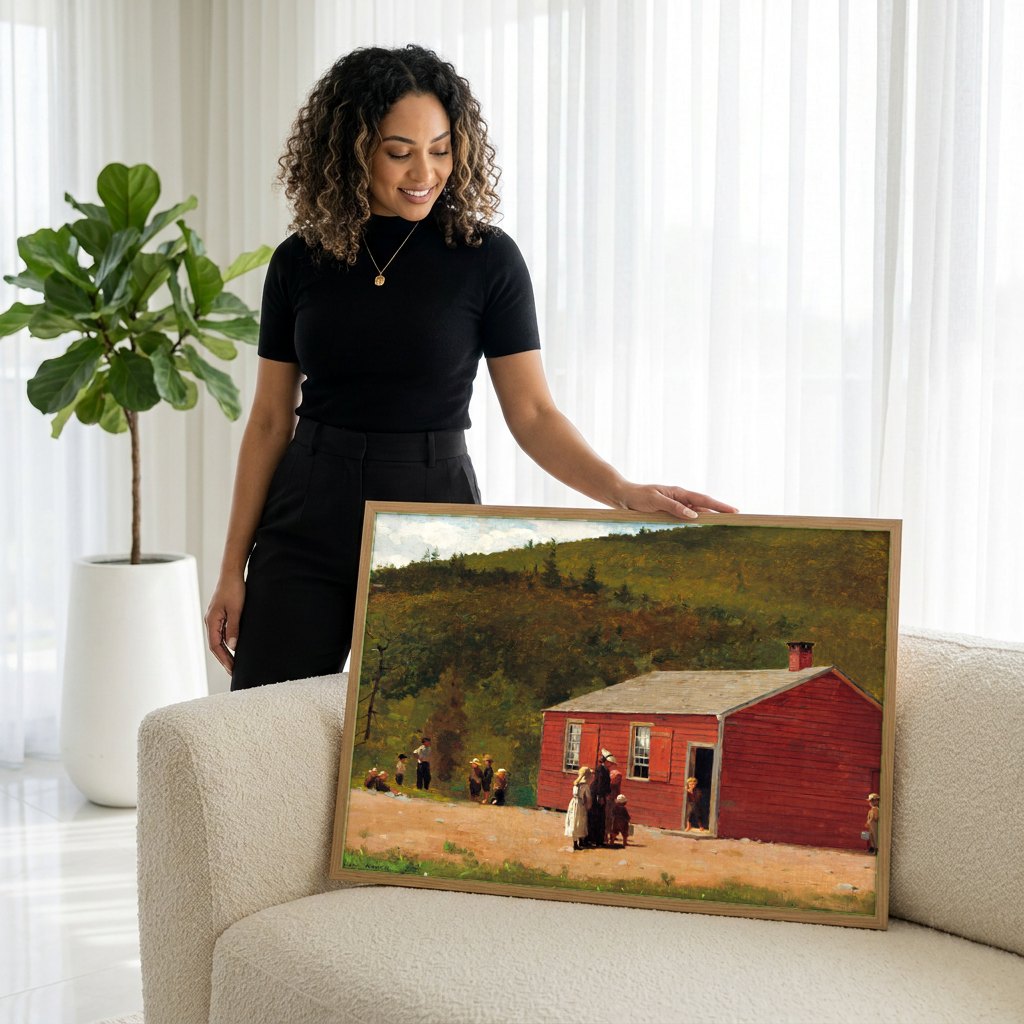 Quadro Decorativo A Escola Antiga - Winslow Homer | modelo apresentando o quadro emoldurado