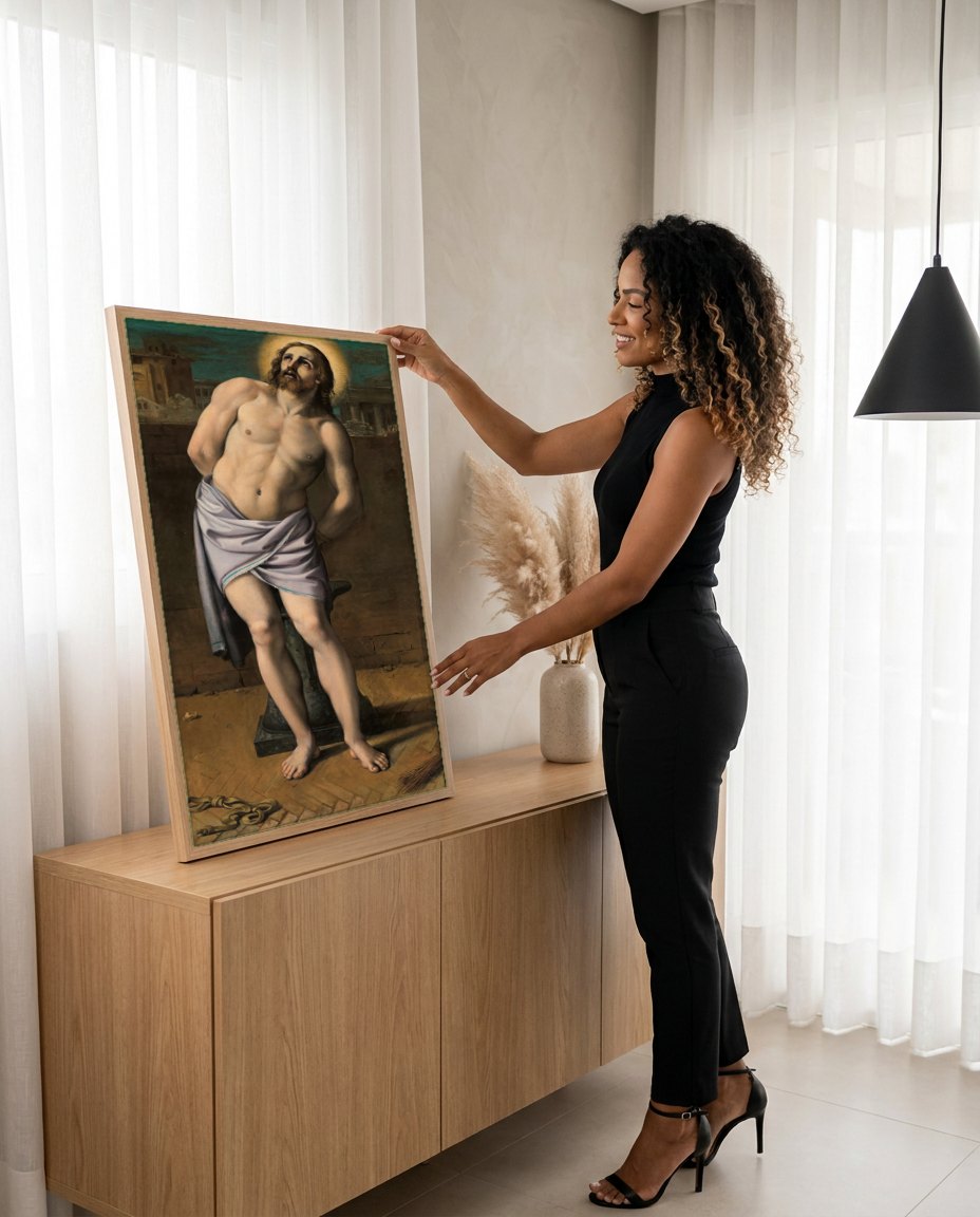 Quadro Decorativo Ecce Homo - Domenichino | modelo apresentando o quadro emoldurado