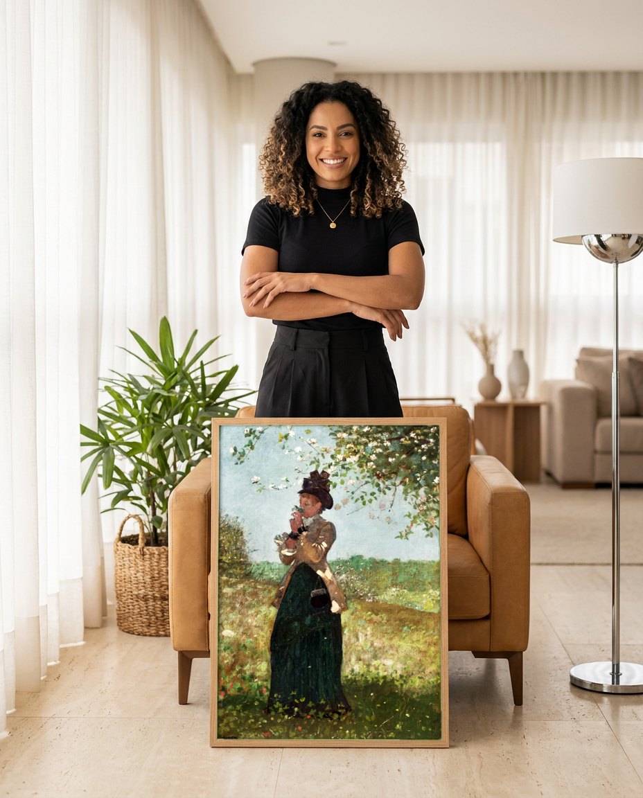Quadro Decorativo A Dama do Pomar - Winslow Homer | modelo apresentando o quadro emoldurado