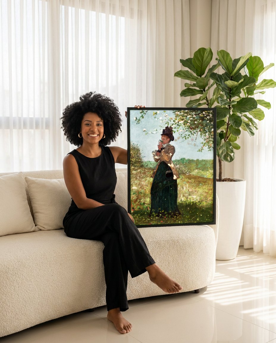 Quadro Decorativo A Dama do Pomar - Winslow Homer | modelo apresentando o quadro emoldurado