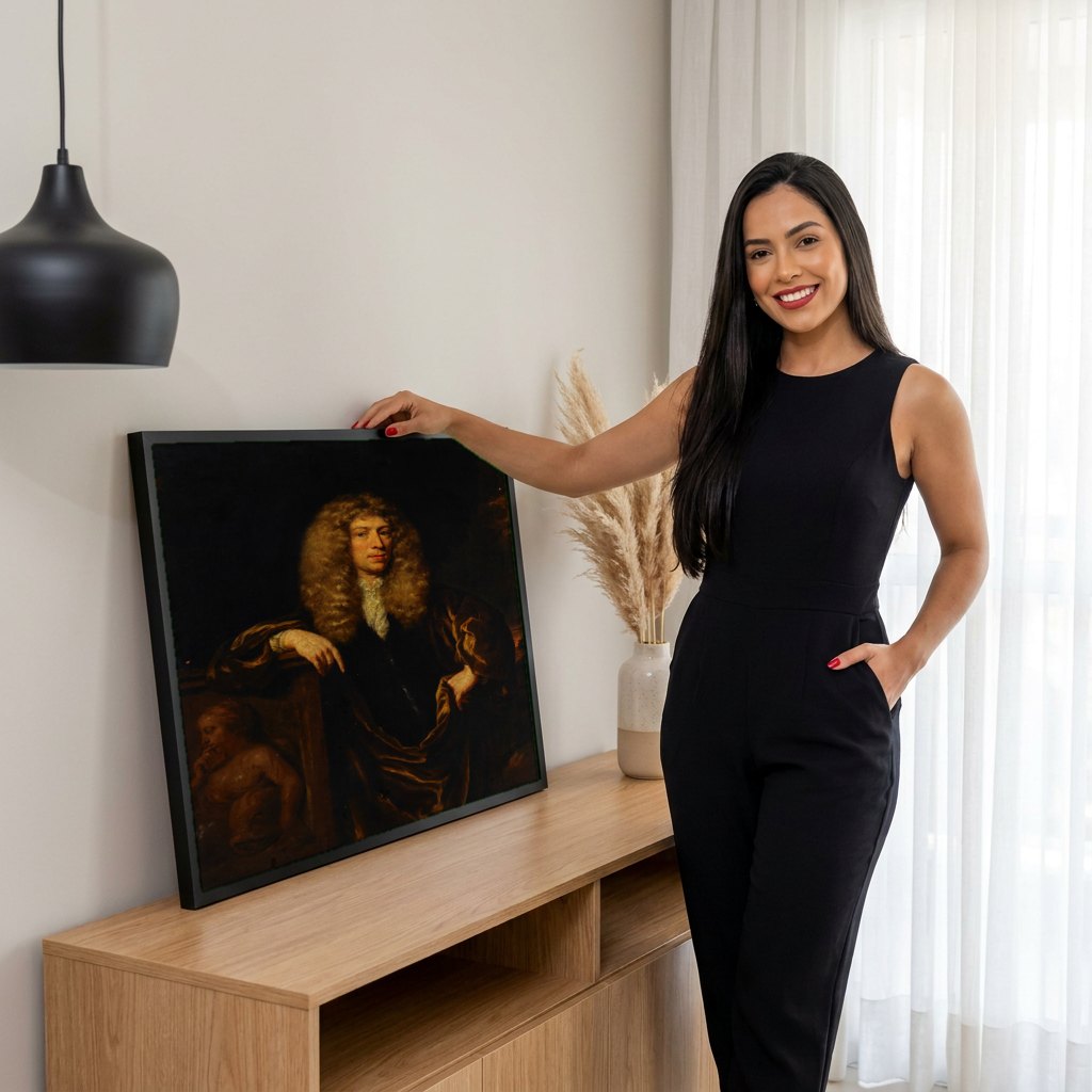 Quadro Decorativo Retrato de Cavalheiro - Nicolaes Maes | modelo apresentando o quadro emoldurado