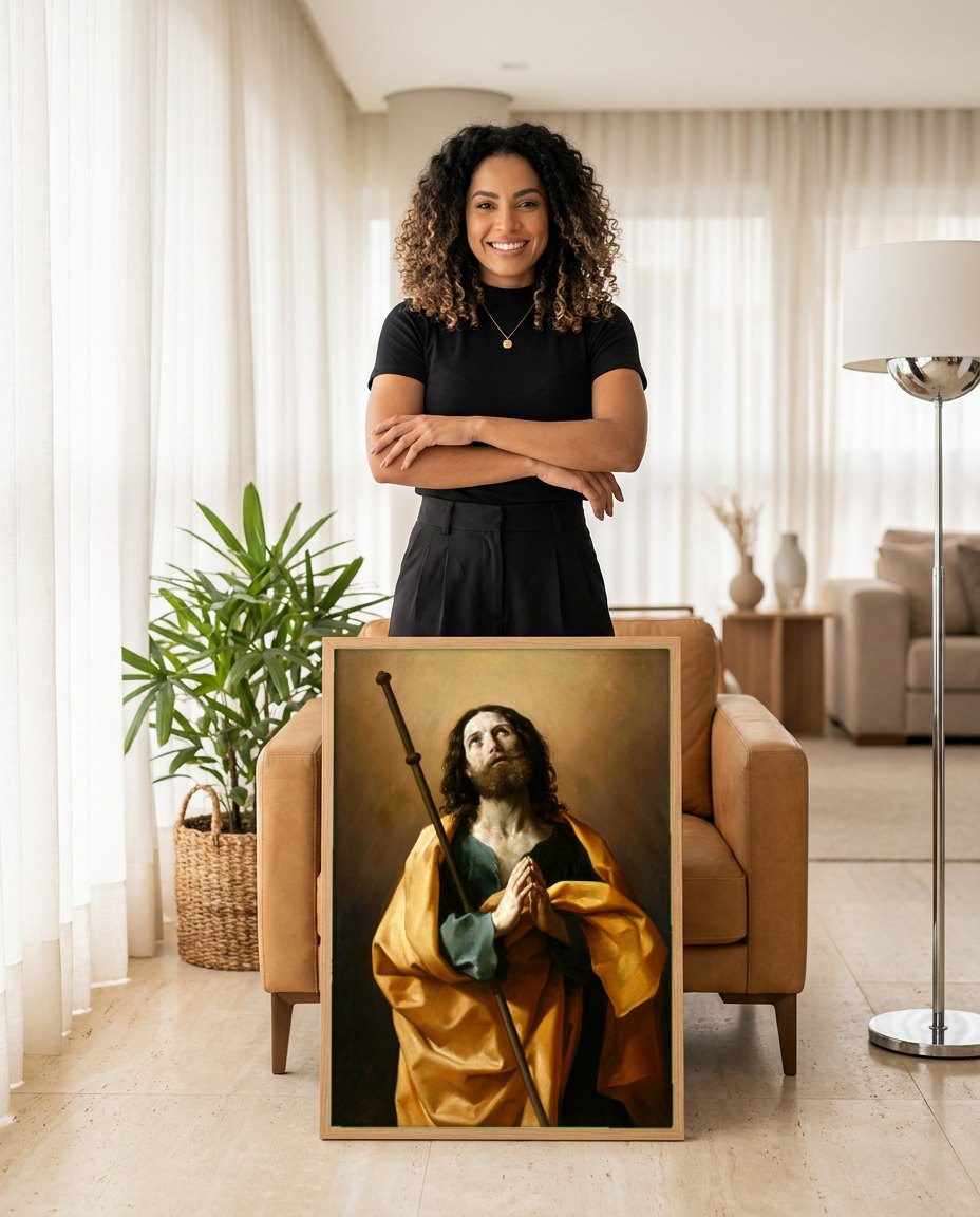 Quadro Decorativo São Tiago Menor - Guido Reni | modelo apresentando o quadro emoldurado