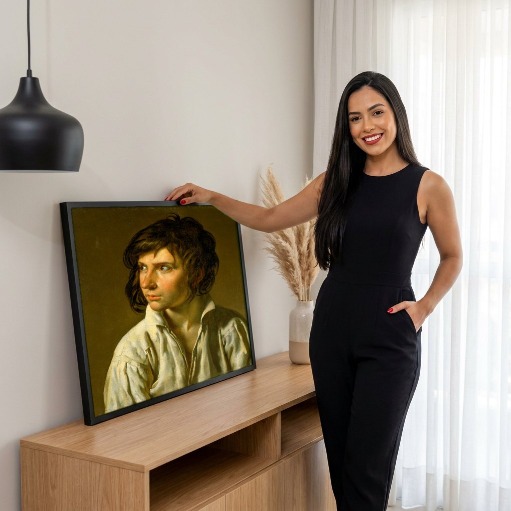 Quadro Decorativo Jovem Inquieto - Anne-Louis Girodet | modelo apresentando o quadro emoldurado